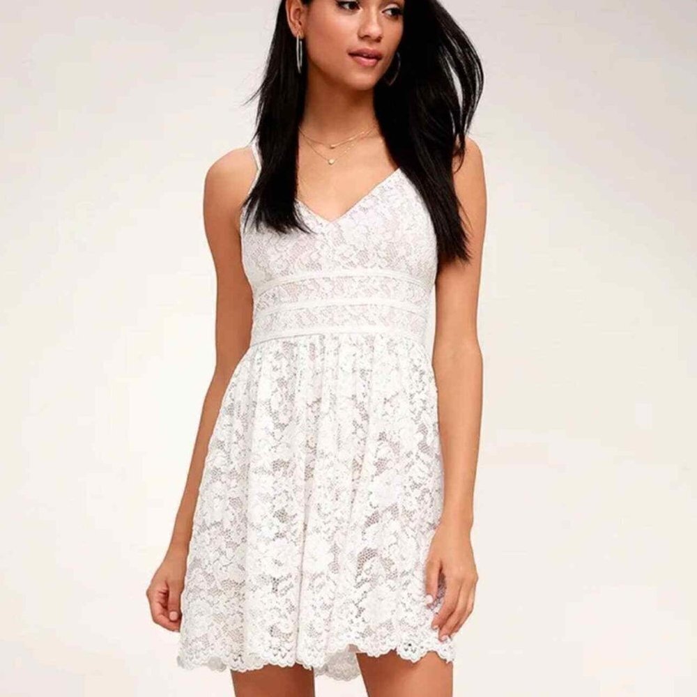 Lulus Lace Mini Dress Women's Medium White Wish Me Luxe Fairycore Romantic